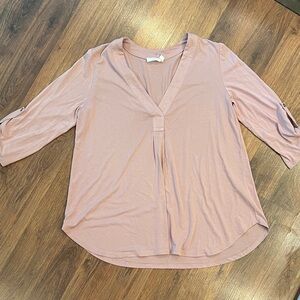 “LUSH” Elegant Blush V-Neck Blouse